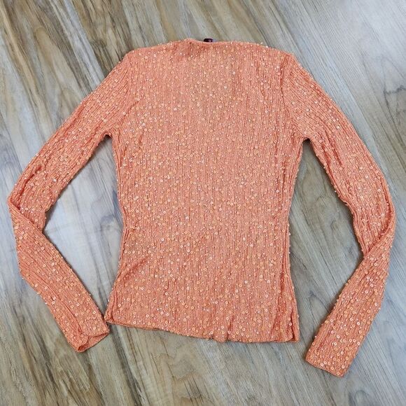 🍑Cyrus Orange Beaded & Sequined Long Sleeve Top Small - Picture 2 of 9